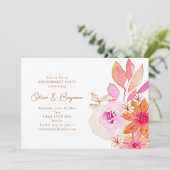 Aquarell-Rosa-Orangen-Blumen-Verlobungsfeier Einladung (Stehend Vorderseite)