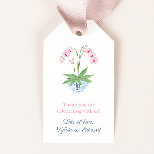 Aquarell Rosa Orchidee Blau Weiße Schüssel Baby Sh Geschenkanhänger