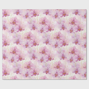 Aquarell-Rosa-Orchideen-Blumen Floral Geschenkpapier