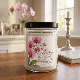 Aquarell-Rosa-Orchideen-Gedenkkerzen-Etikett Quadratischer Aufkleber