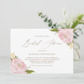 Aquarell Rosa Peonies Bridal Dusche Einladung (Stehend Vorderseite)