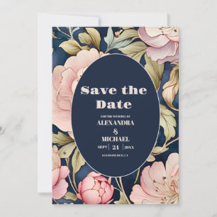 Aquarell-Rosa Pfingstrose Art Nouveau-Hochzeit Save The Date