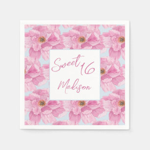 Aquarell-Rosa Pfingstrose Sweet 16 Party Serviette