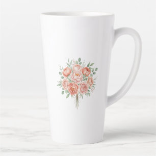 Aquarell-Rosa Pfingstrose- und Rosen-Blumenkaffeet Milchtasse