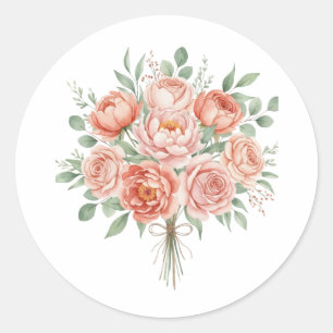 Aquarell-Rosa Pfingstrose und Rosen-Blumenmuster  Runder Aufkleber