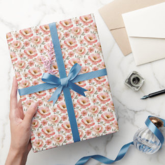 Aquarell-Rosa Pfingstrosen auf Weiß Geschenkpapier