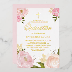 Aquarell-Rosa-Pfingstrosen-Blumen-Baby-Dedication Folieneinladung