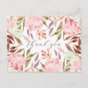 Aquarell-Rosa-Pfingstrosen-Blumen-Dankeschön Postkarte