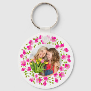Aquarell-Rosa-Pfingstrosen-Blumenkranz-Monogramm Schlüsselanhänger