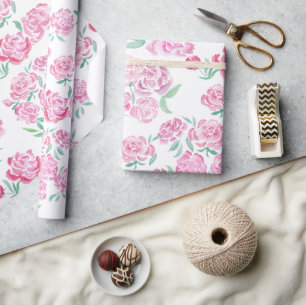 Aquarell-Rosa-Pfingstrosen-Design Geschenkpapier
