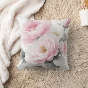 Aquarell-Rosa Pfingstrosen Kissen
