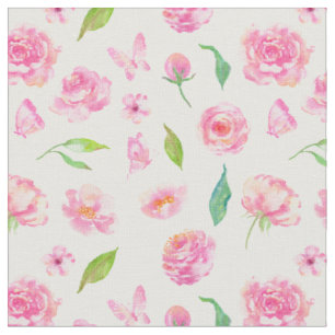 Aquarell-rosa Pfingstrosen-Muster-Gewebe Stoff
