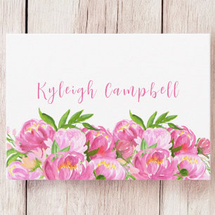 Aquarell-Rosa-Pfingstrosen-Personalisiert / Elegan Mitteilungskarte