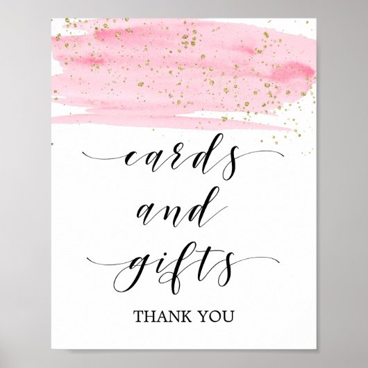 Aquarell Rosa Pinselstrich und Gold Sparkle Karten Poster (Vorne)