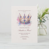 Aquarell Rosa Prinzessin Crown Fairytale Geburtsta Einladung (Stehend Vorderseite)