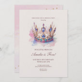 Aquarell Rosa Prinzessin Crown Fairytale Geburtsta Einladung (Vorne/Hinten)
