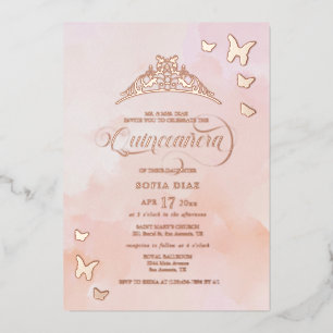 Aquarell-Rosa-Quinceañera Folieneinladung