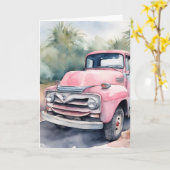 Aquarell Rosa Retro LKW Geburtstag Karte (Gelbe Blume)