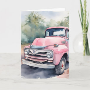 Aquarell Rosa Retro LKW Geburtstag Karte