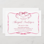 Aquarell Rosa Ribbon Babydusche Einladung (Vorne/Hinten)