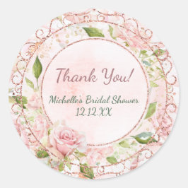 Aquarell Rosa Rose Gold Glitzer Vielen Dank Runder Aufkleber