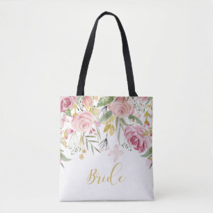Aquarell Rosa Rose Grüne Bride Tasche