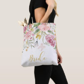 Aquarell Rosa Rose Grüne Bride Tasche (Von Nahem)
