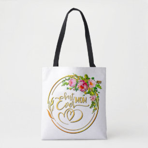 Aquarell-Rosa-Rose und Golden Best Mom Ever Tasche