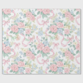 Aquarell-Rosa Rosen Blaue Blumenbänder & Schleifen Geschenkpapier (Flach)