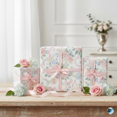 Aquarell-Rosa Rosen Blaue Blumenbänder & Schleifen Geschenkpapier