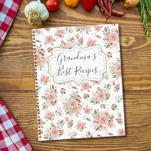Aquarell-Rosa-Rosen-Blumen-Blumengroßmutter-Rezept Notizblock