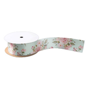 Aquarell-Rosa-Rosen-Blumen-Blumenmuster Satinband