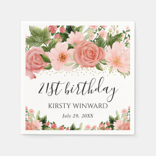 Aquarell-Rosa-Rosen Blumen Geburtstag Serviette