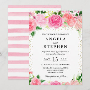 Aquarell-Rosa-Rosen-Blumen-Hochzeit Einladung