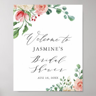 Aquarell-Rosa-Rosen-Brautparty-Willkommensschild Poster