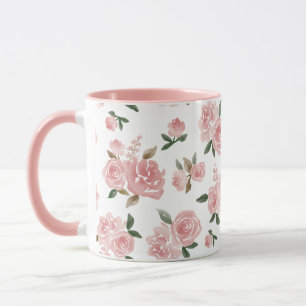 Aquarell-Rosa-Rosen Elegantes Vintage-Blumenmoti Tasse