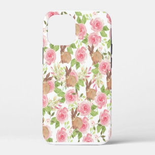 Aquarell rosa Rosen floral brauner Hase Kaninchen iPhone 12 Mini Hülle