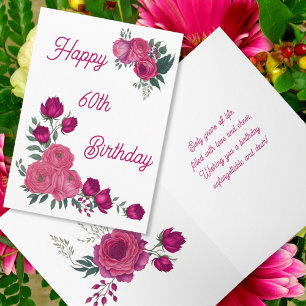 Aquarell-Rosa-Rosen-Frühlingsstrauß 60. Geburtstag Karte