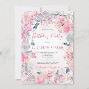 Aquarell-Rosa-Rosen-Garten-Geburtstagsfeier Einladung