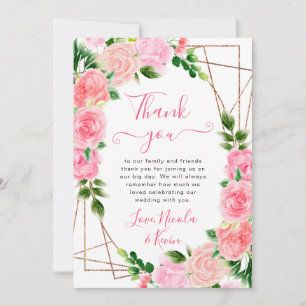 Aquarell-Rosa-Rosen-Goldrahmen-Hochzeit Dankeskarte