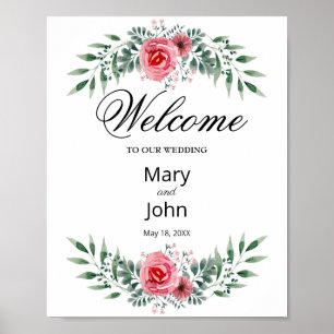 Aquarell Rosa Rosen Grünzeug Blattwerk Hochzeit Poster