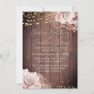 Aquarell-Rosa-Rosen-Hochzeit auf Holz Einladung