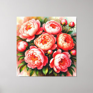 Aquarell-Rosa-Rosen in voller Blüte Leinwanddruck