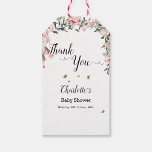 Aquarell-Rosa Rosen mit Schmetterlingen Baby Showe Geschenkanhänger