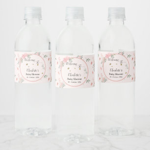 Aquarell-Rosa-Rosen mit Schmetterlingen Baby Showe Wasserflaschenetikett