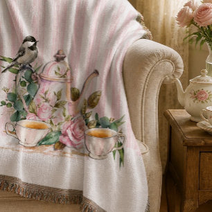 Aquarell-Rosa-Rosen-Nachmittags-Tee für Zwei Decke
