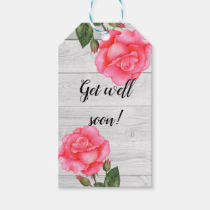 Aquarell-Rosa-Rosen-Polka-Punkt-Gute-Besserung Geschenkanhänger
