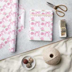 Aquarell-Rosa-Rosen & Schleifen Geschenkpapier