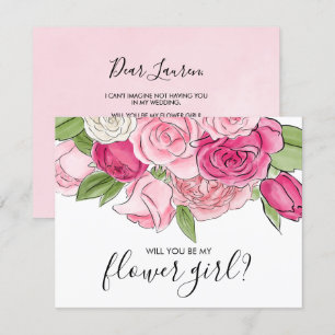 Aquarell-Rosa-Rosen-Sei-Mein-Blumenmädchen-Karte Einladung