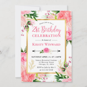 Aquarell-Rosa-Rosen-Sommerblumen 21. Geburtstag Einladung